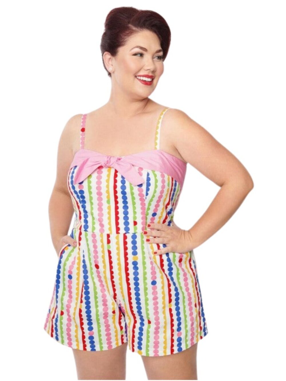 Unique Vintage Dotted Rainbow Print Romper Size 3X
